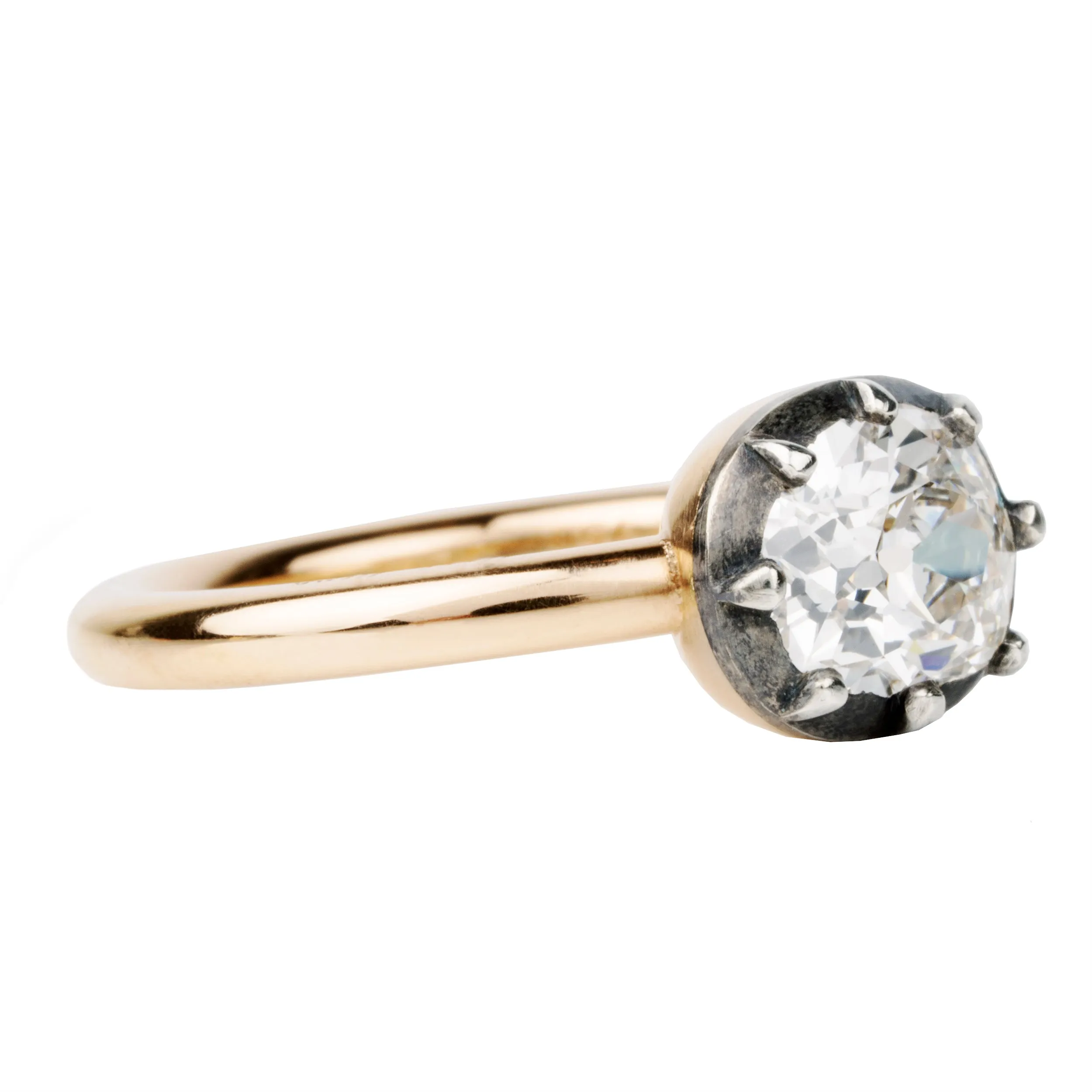 Bell & Bird Old Mine Cut Diamond Ring in Cutaway Setting