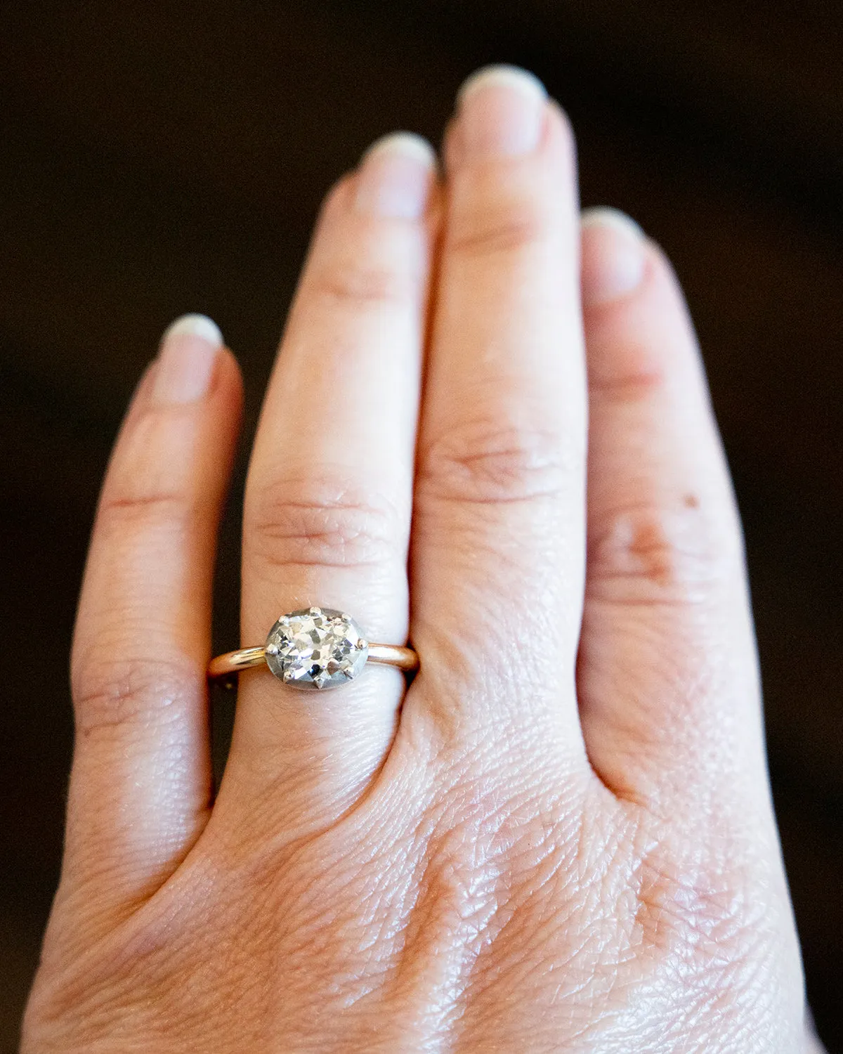 Bell & Bird Old Mine Cut Diamond Ring in Cutaway Setting