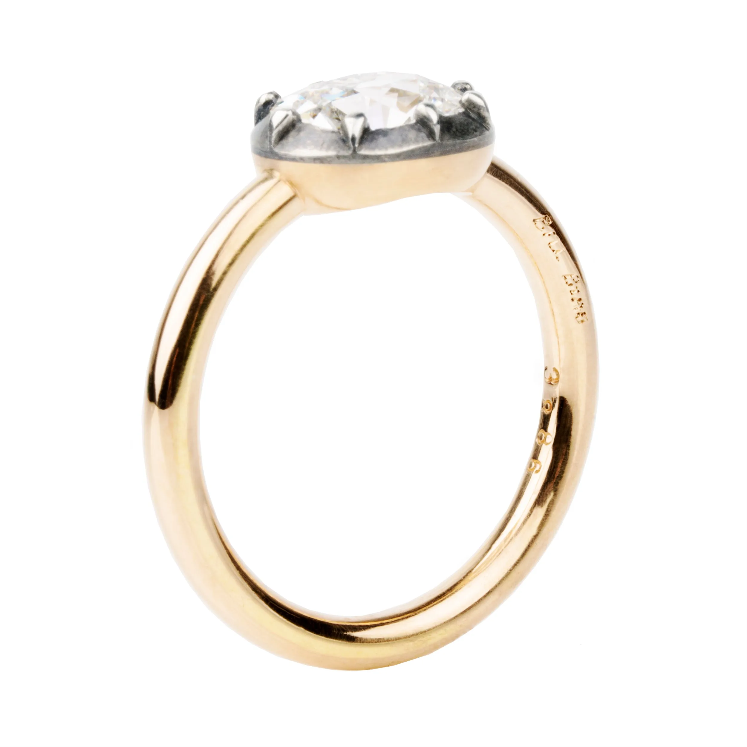 Bell & Bird Old Mine Cut Diamond Ring in Cutaway Setting