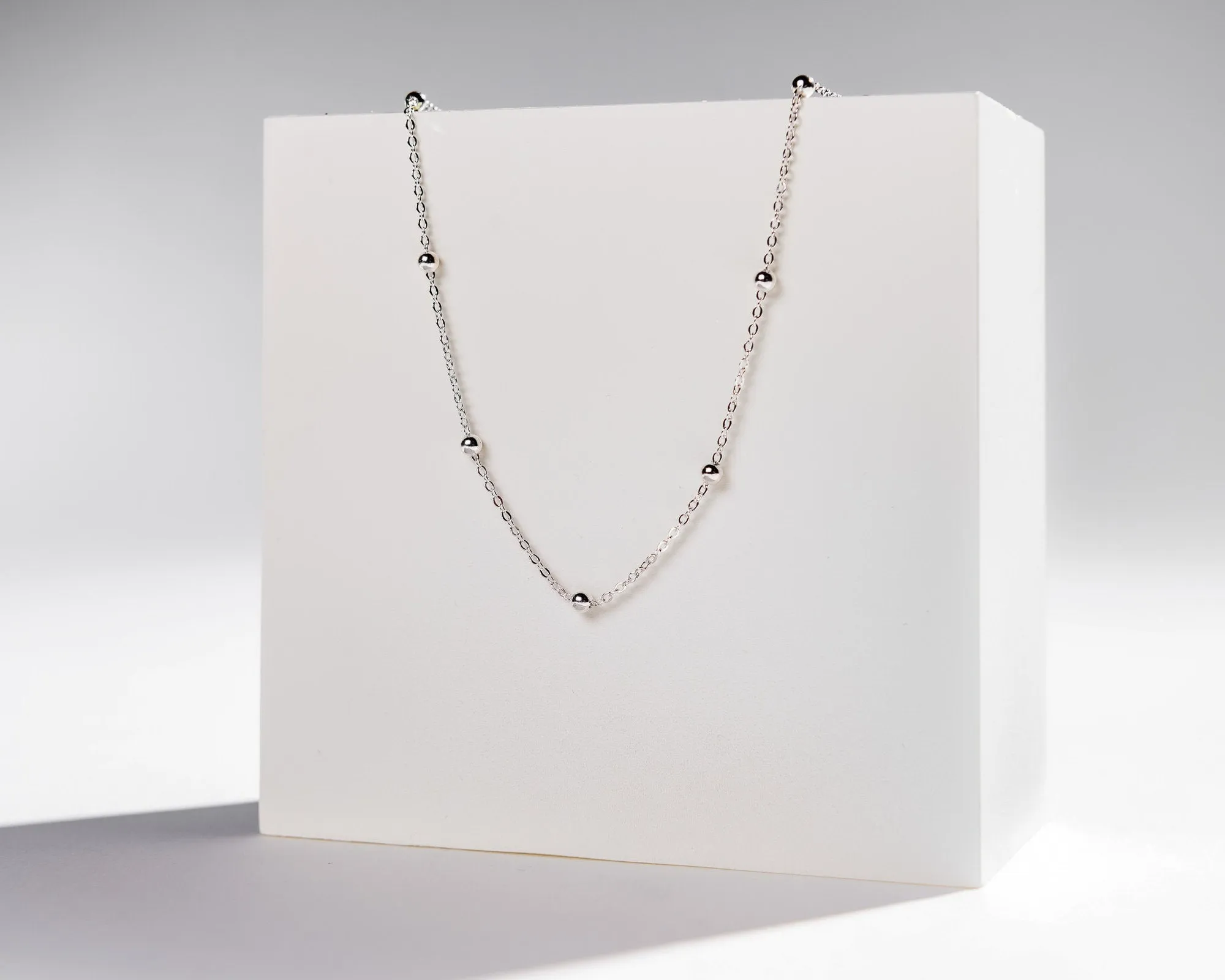 BELLE - Dainty bead satellite chain choker necklace 925 sterling silver boho style gold plated silver bead orb chain stacking necklace