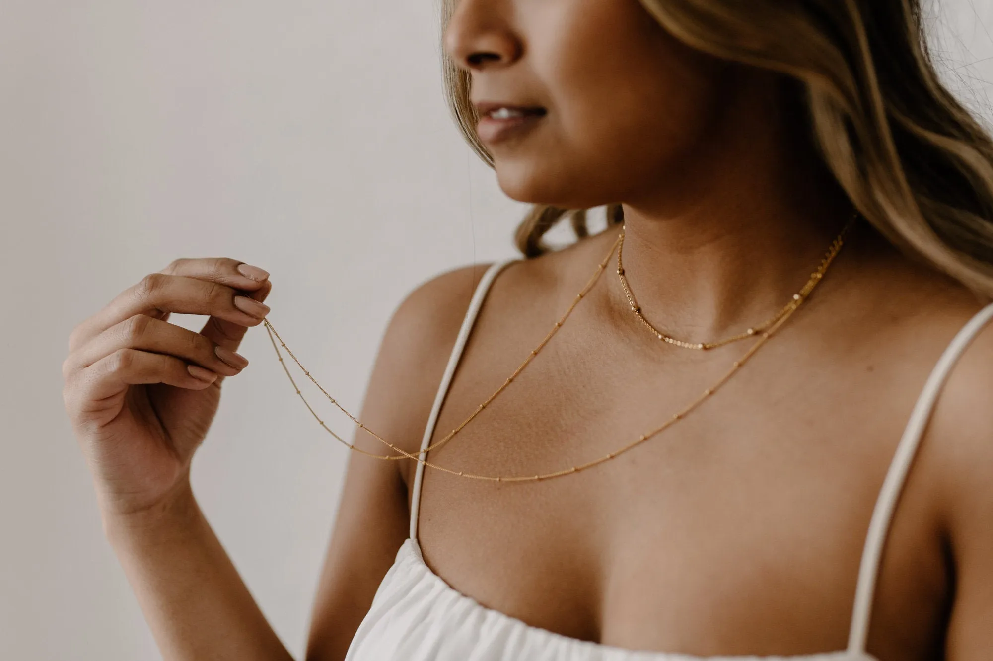 BELLE - Dainty bead satellite chain choker necklace 925 sterling silver boho style gold plated silver bead orb chain stacking necklace