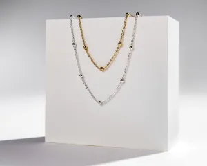 BELLE - Dainty bead satellite chain choker necklace 925 sterling silver boho style gold plated silver bead orb chain stacking necklace