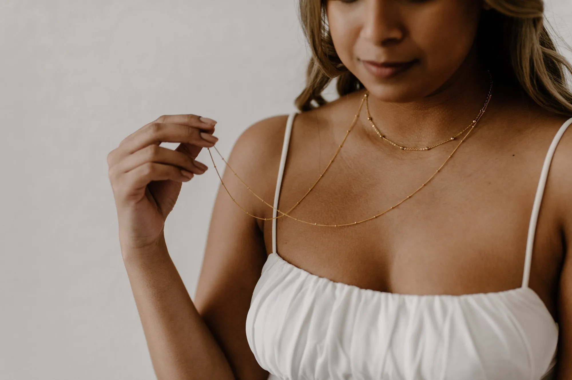 BELLE - Dainty bead satellite chain choker necklace 925 sterling silver boho style gold plated silver bead orb chain stacking necklace