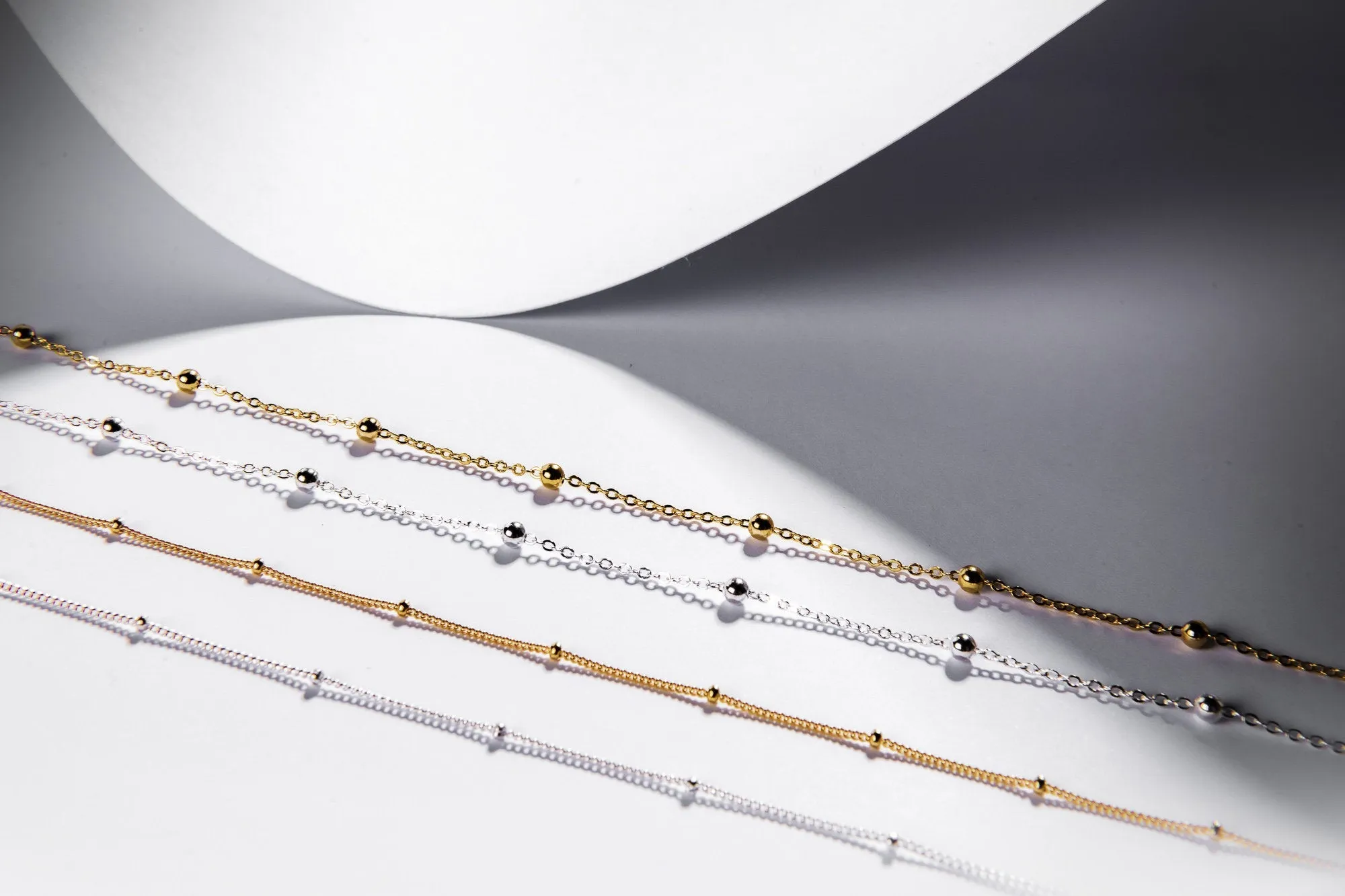 BELLE - Dainty bead satellite chain choker necklace 925 sterling silver boho style gold plated silver bead orb chain stacking necklace