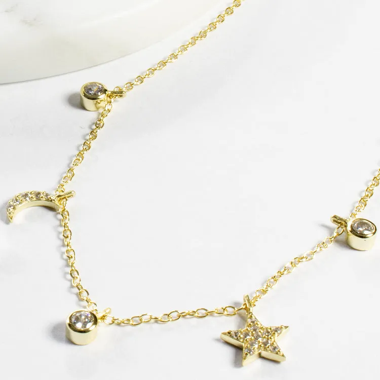 Bezel CZ Charm Choker - Gold or Silver