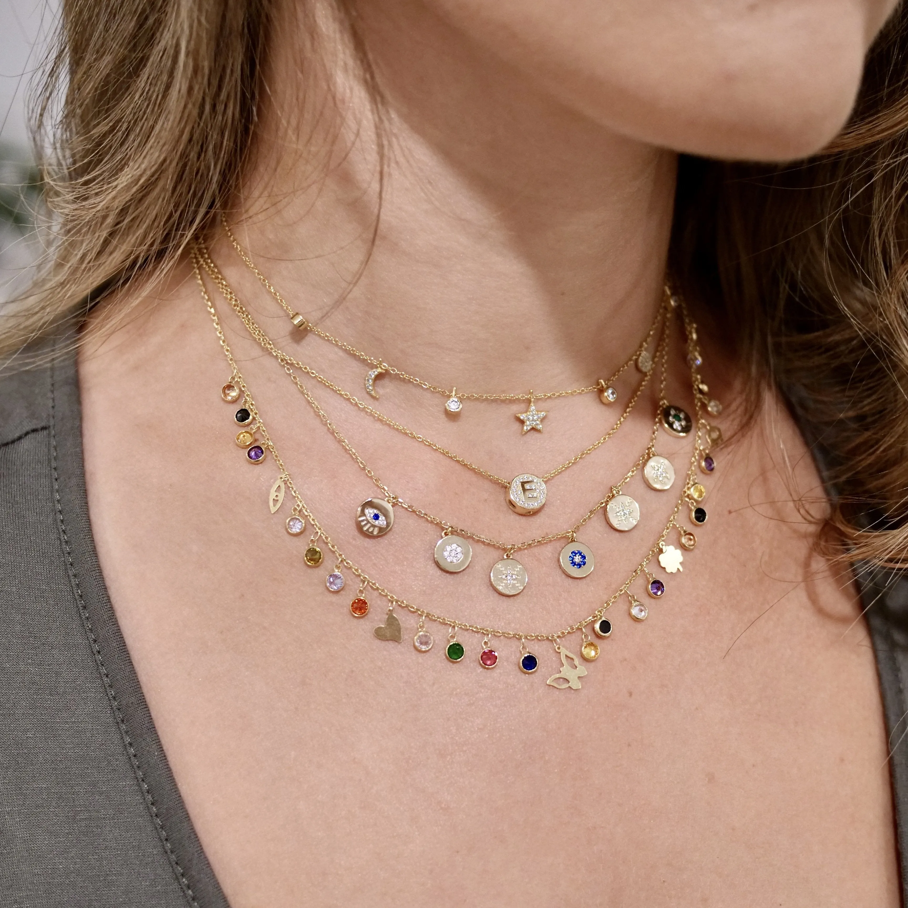 Bezel CZ Charm Choker - Gold or Silver