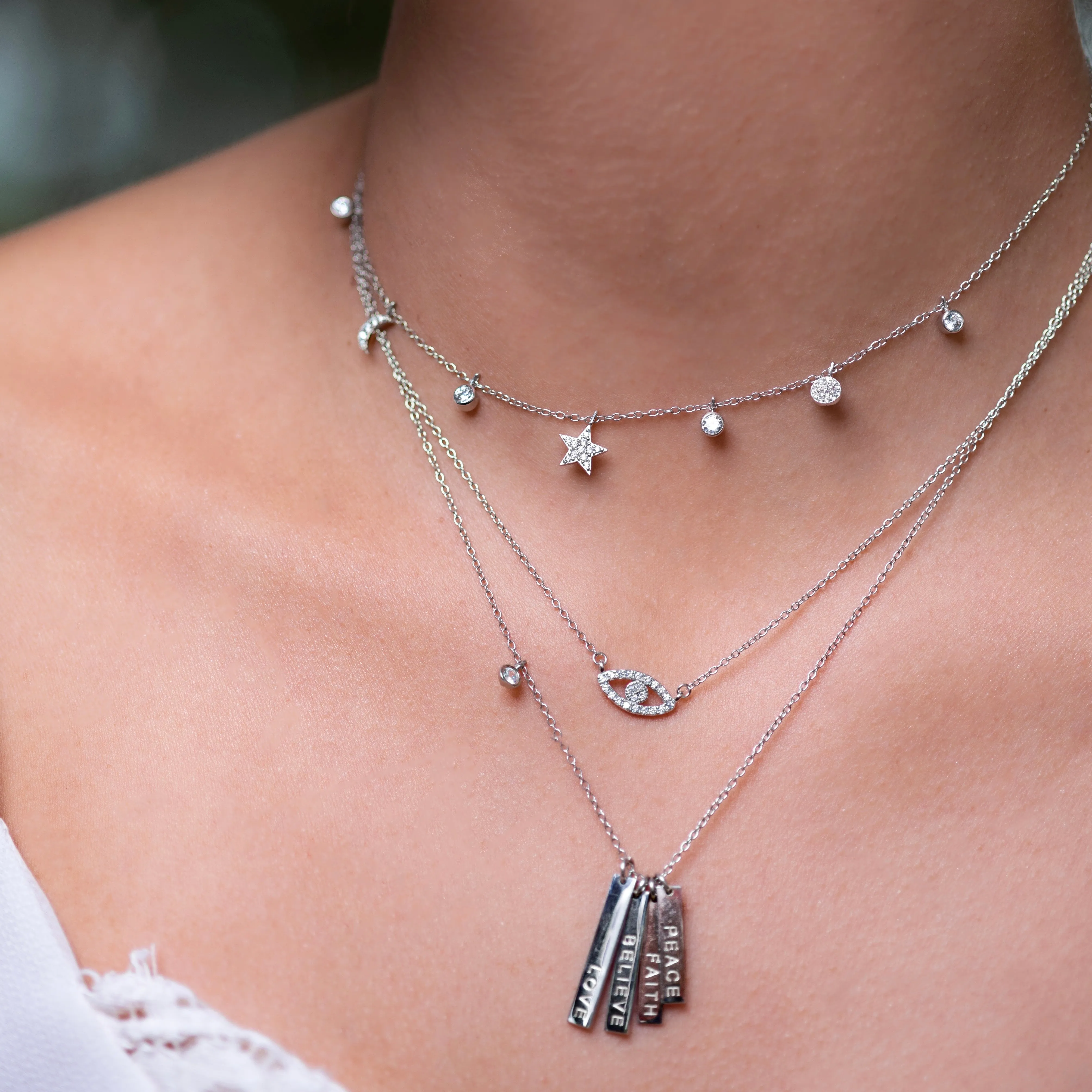 Bezel CZ Charm Choker - Gold or Silver