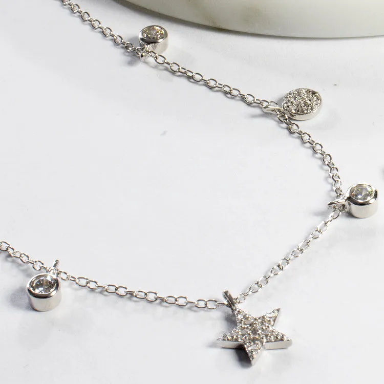 Bezel CZ Charm Choker - Gold or Silver