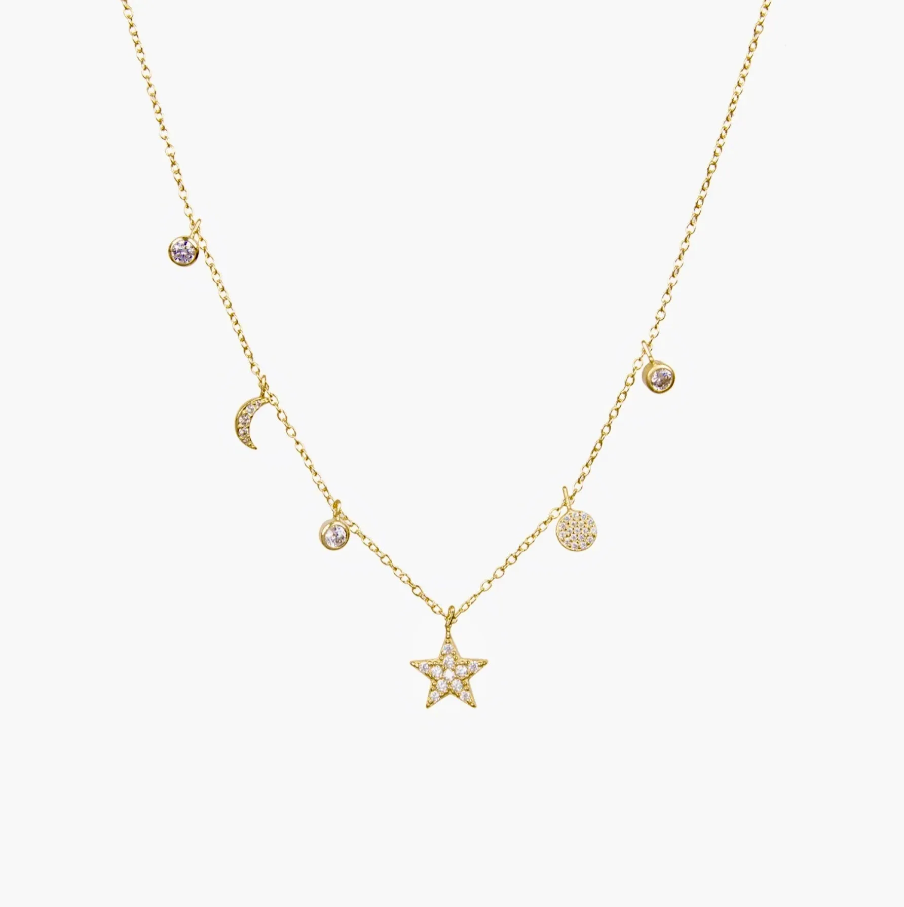 Bezel CZ Charm Choker - Gold or Silver