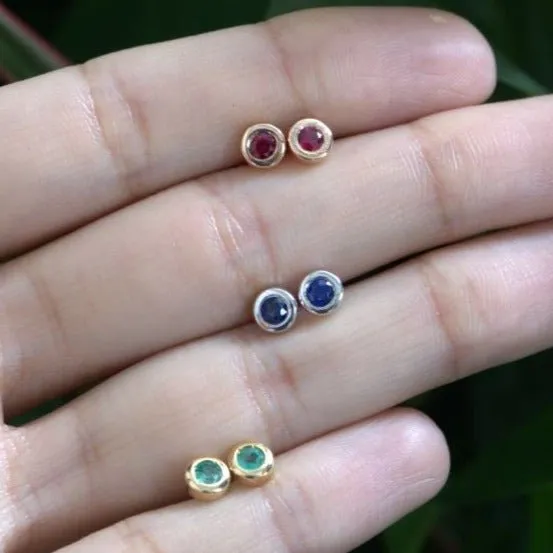 Bezel Set Ruby Threaded Earring