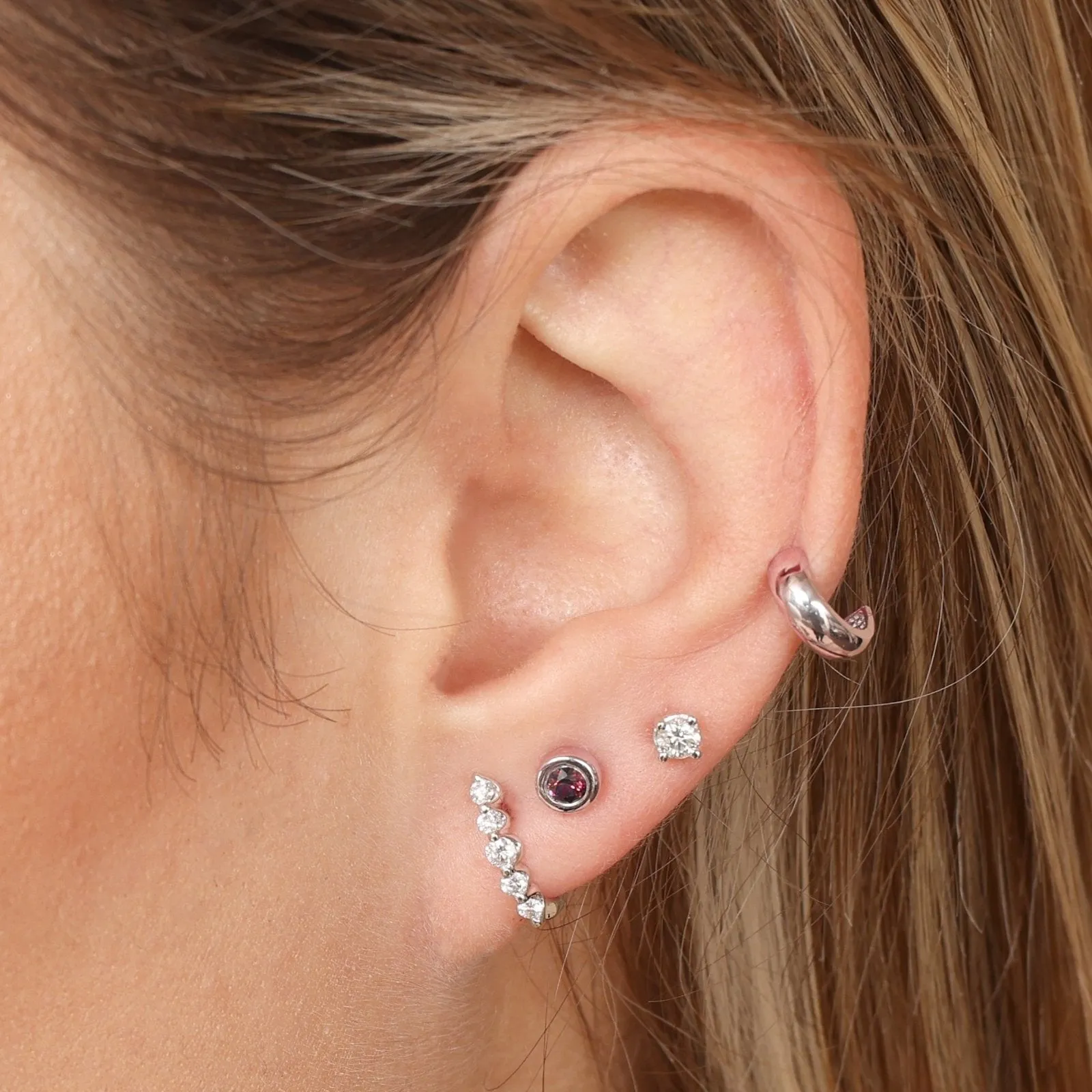 Bezel Set Ruby Threaded Earring