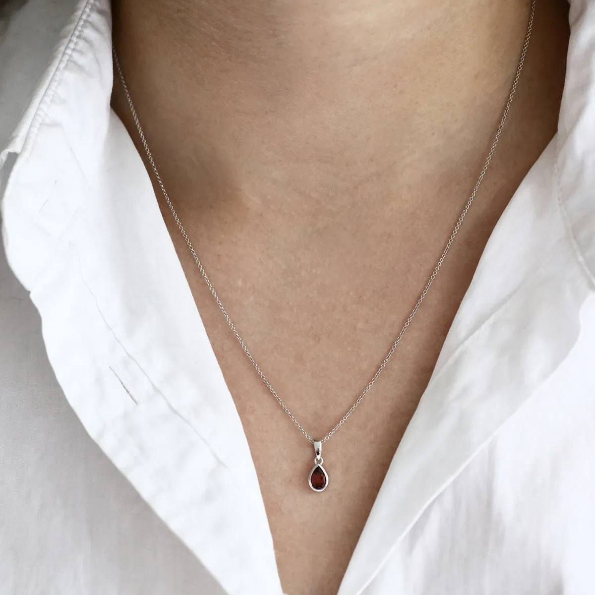 Birthstone Collection 0.50ct Pear Cut Garnet Necklace | 9K White Gold