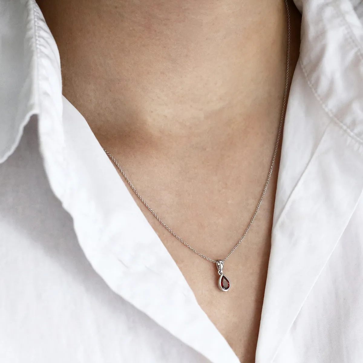 Birthstone Collection 0.50ct Pear Cut Garnet Necklace | 9K White Gold