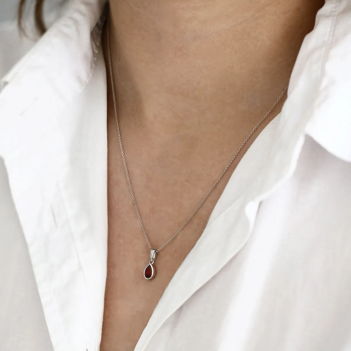Birthstone Collection 0.50ct Pear Cut Garnet Necklace | 9K White Gold