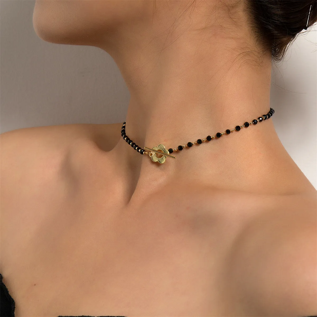 Black Acrylic & 18K Gold-Plated Floral Choker Necklace