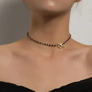 Black Acrylic & 18K Gold-Plated Floral Choker Necklace