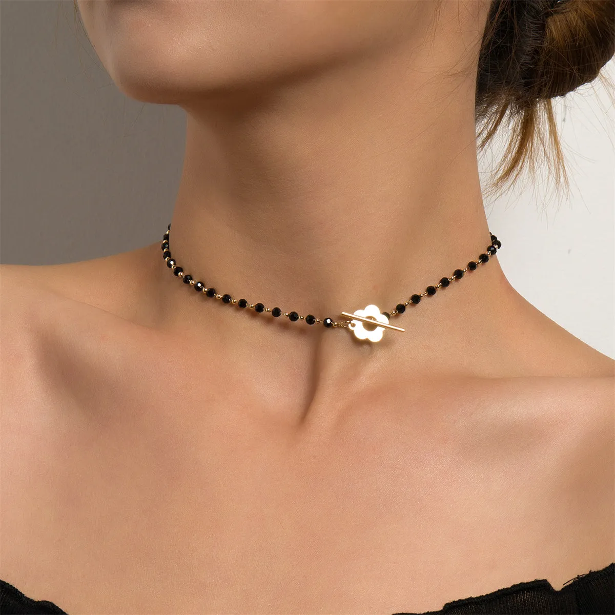 Black Acrylic & 18K Gold-Plated Floral Choker Necklace