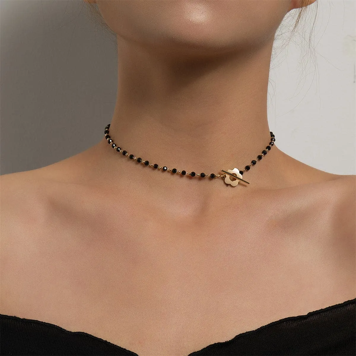 Black Acrylic & 18K Gold-Plated Floral Choker Necklace