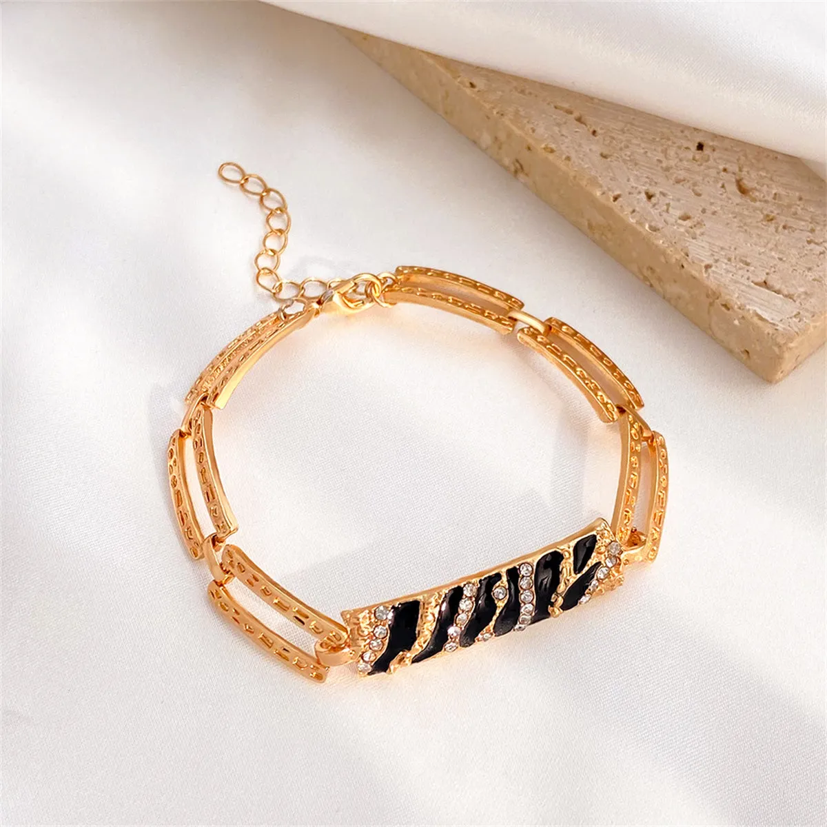 Black & 18K Gold-Plated Cubic Zirconia-Accent Leopard Bar Bracelet