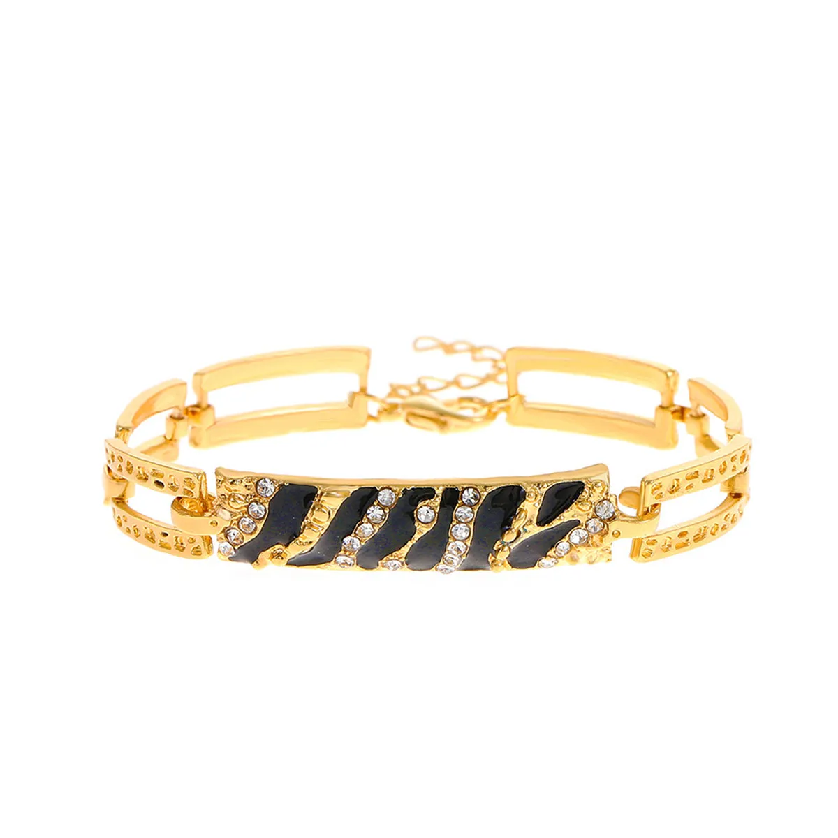 Black & 18K Gold-Plated Cubic Zirconia-Accent Leopard Bar Bracelet