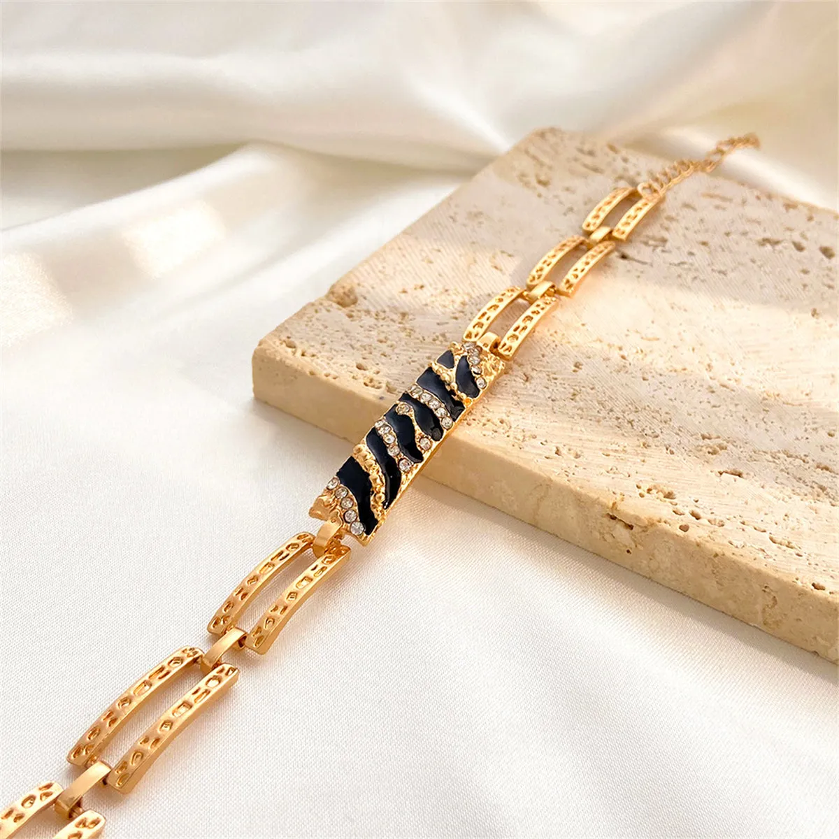 Black & 18K Gold-Plated Cubic Zirconia-Accent Leopard Bar Bracelet
