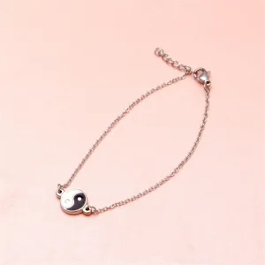 Black & Stainless Steel Yin & Yang Charm Bracelet