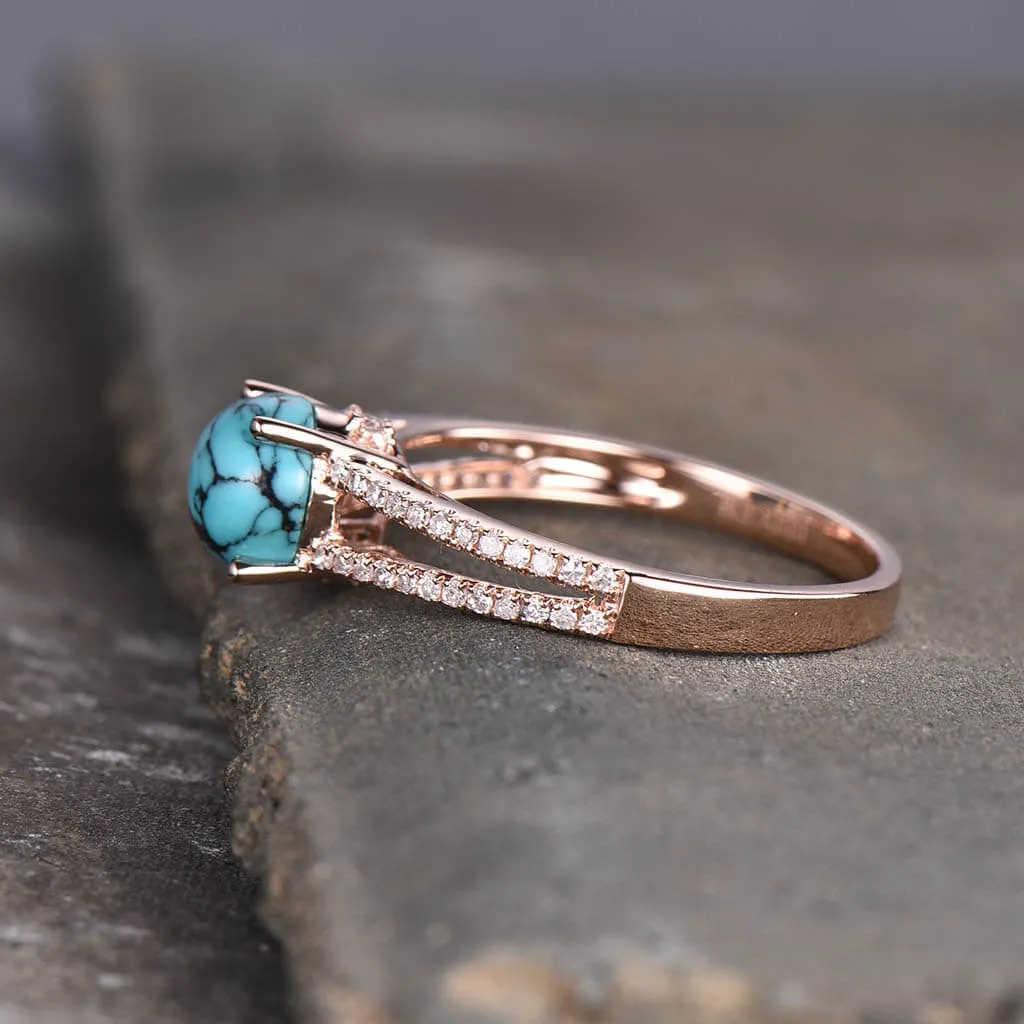 Black Blue Turquoise Engagement Ring 14k 18k Rose Gold Diamond Split Shank Wedding Band Solitaire Bridal Anniversary