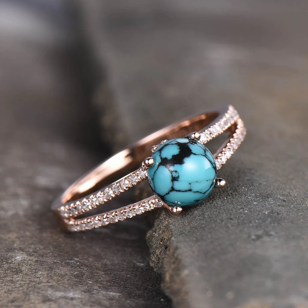 Black Blue Turquoise Engagement Ring 14k 18k Rose Gold Diamond Split Shank Wedding Band Solitaire Bridal Anniversary