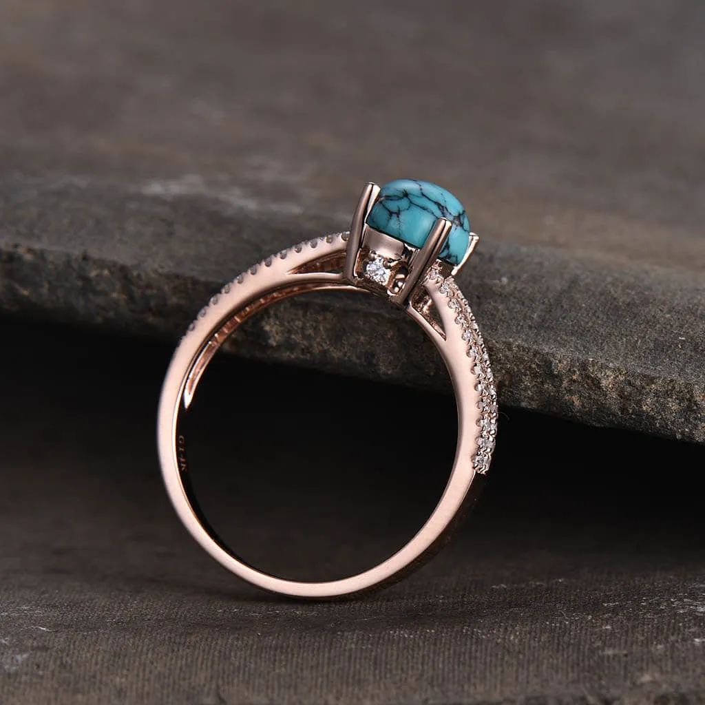 Black Blue Turquoise Engagement Ring 14k 18k Rose Gold Diamond Split Shank Wedding Band Solitaire Bridal Anniversary