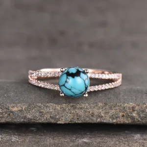 Black Blue Turquoise Engagement Ring 14k 18k Rose Gold Diamond Split Shank Wedding Band Solitaire Bridal Anniversary