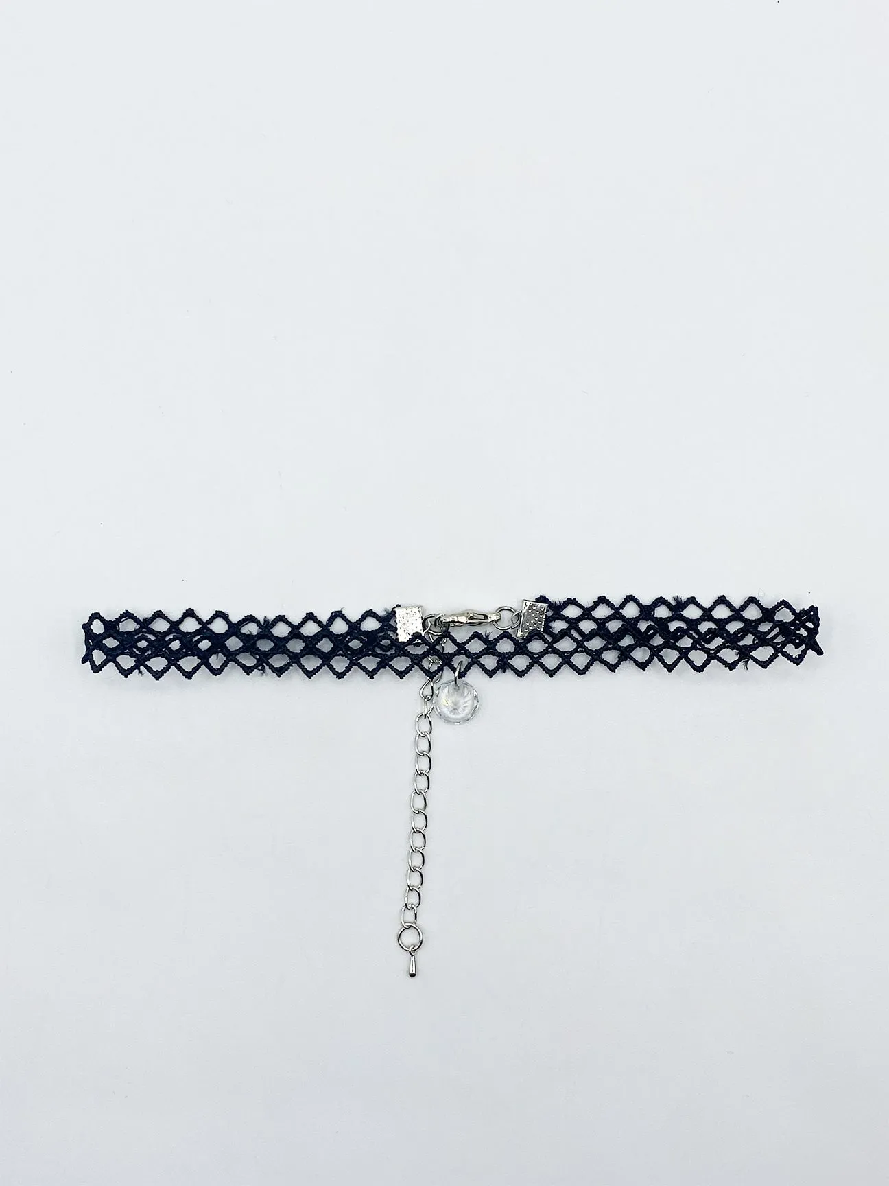 Black Cord Choker With Silver Diamante Charm