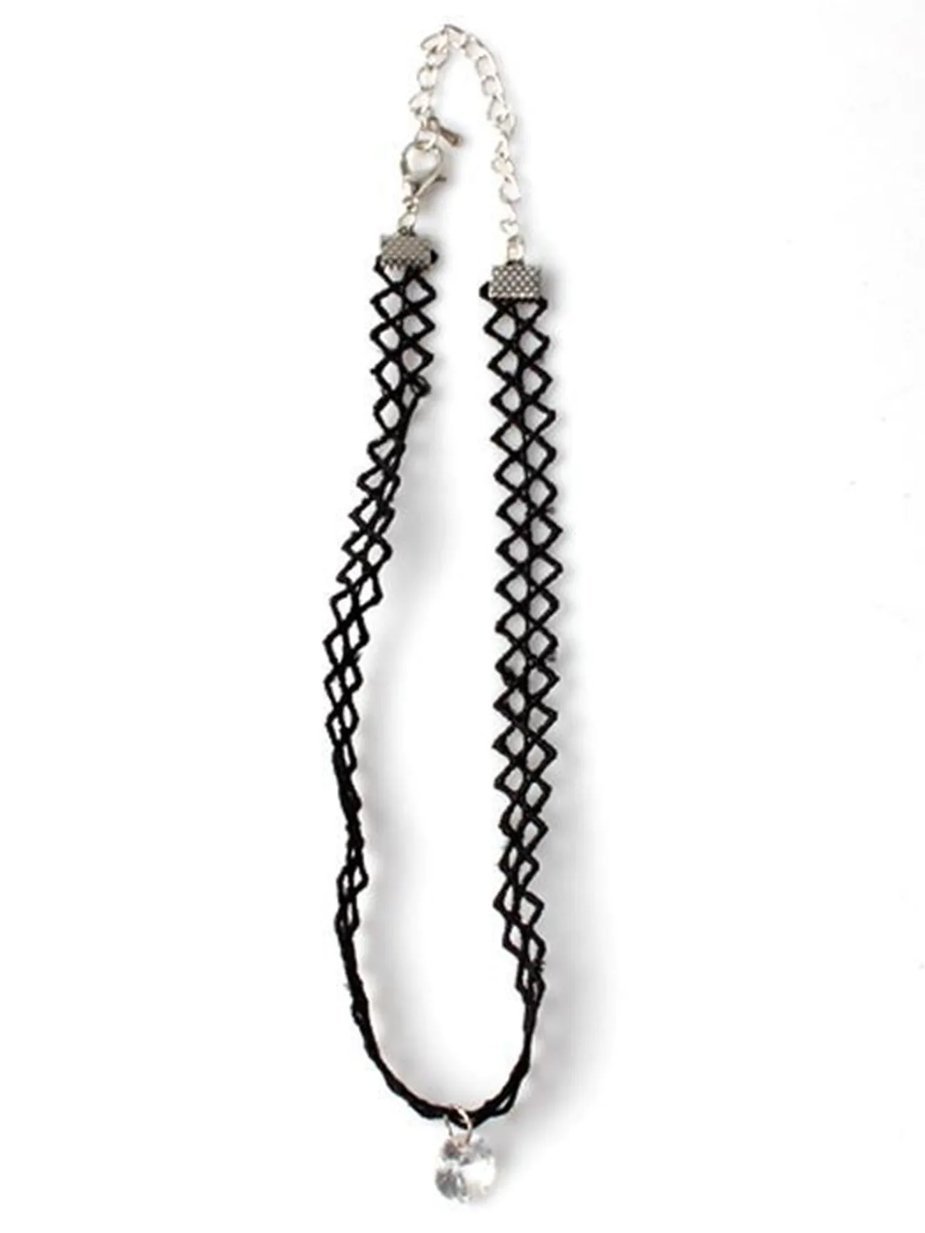 Black Cord Choker With Silver Diamante Charm