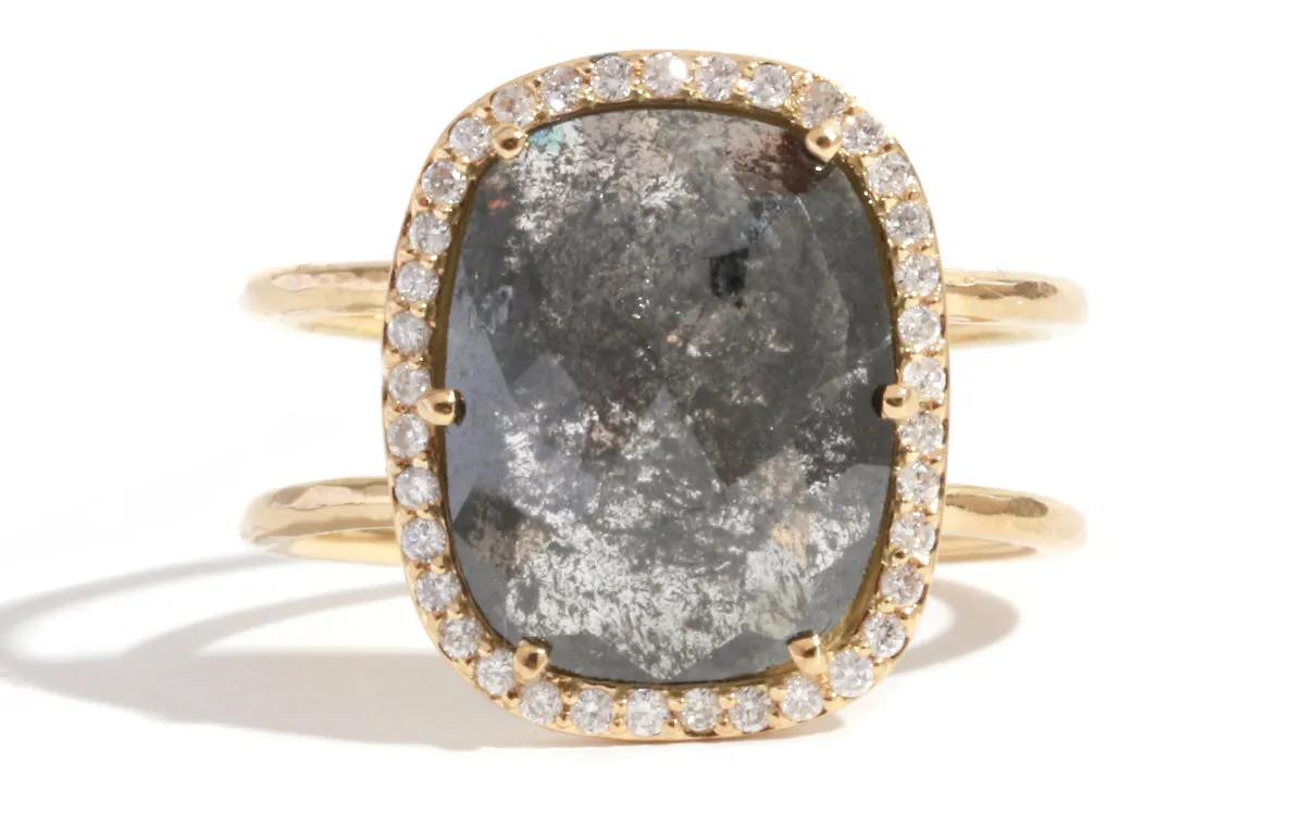 Black Cushion Cut Diamond Halo Ring