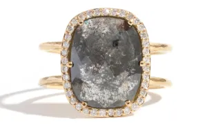 Black Cushion Cut Diamond Halo Ring