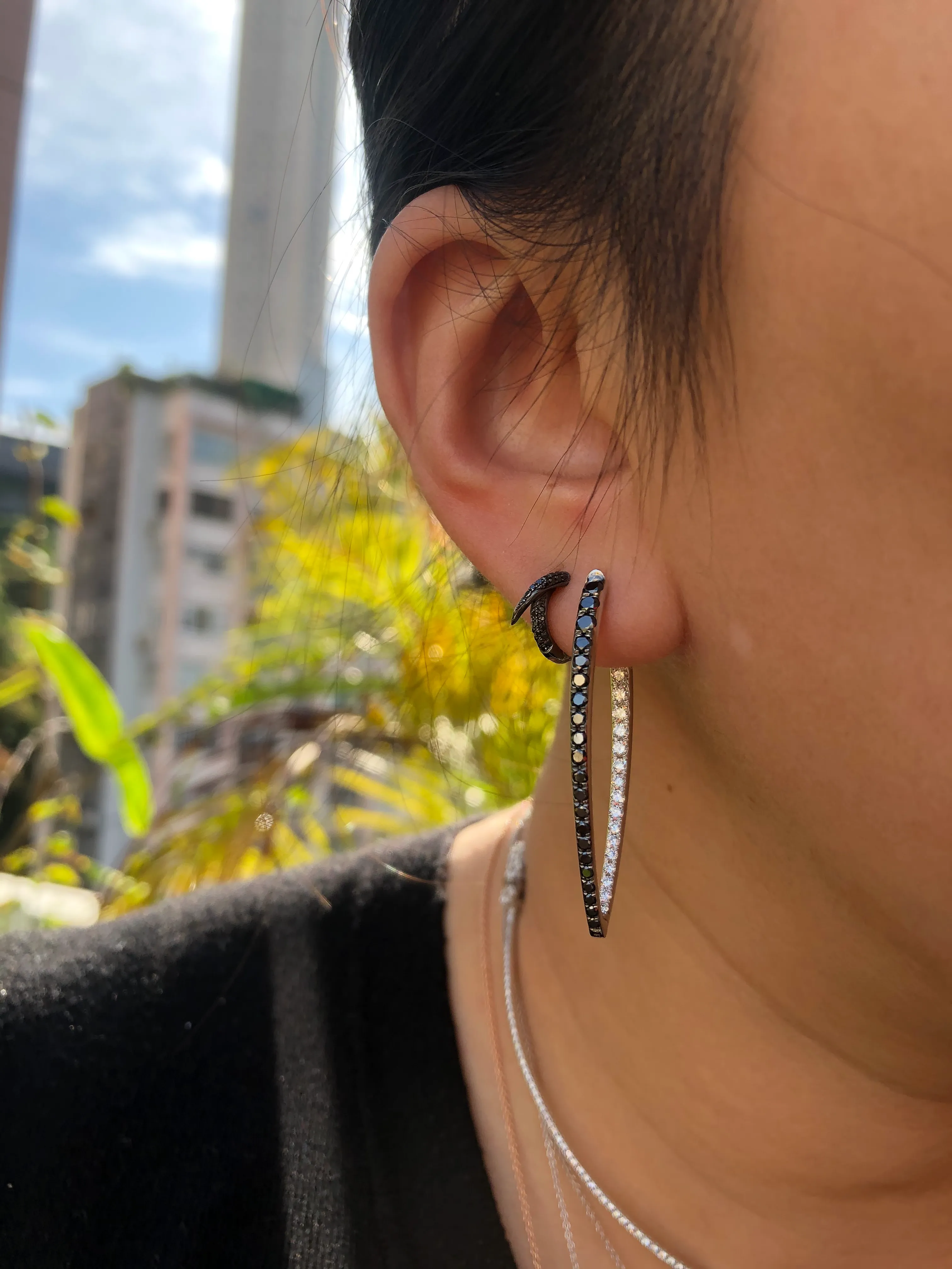 Black Diamond Spike Hoop Earrings