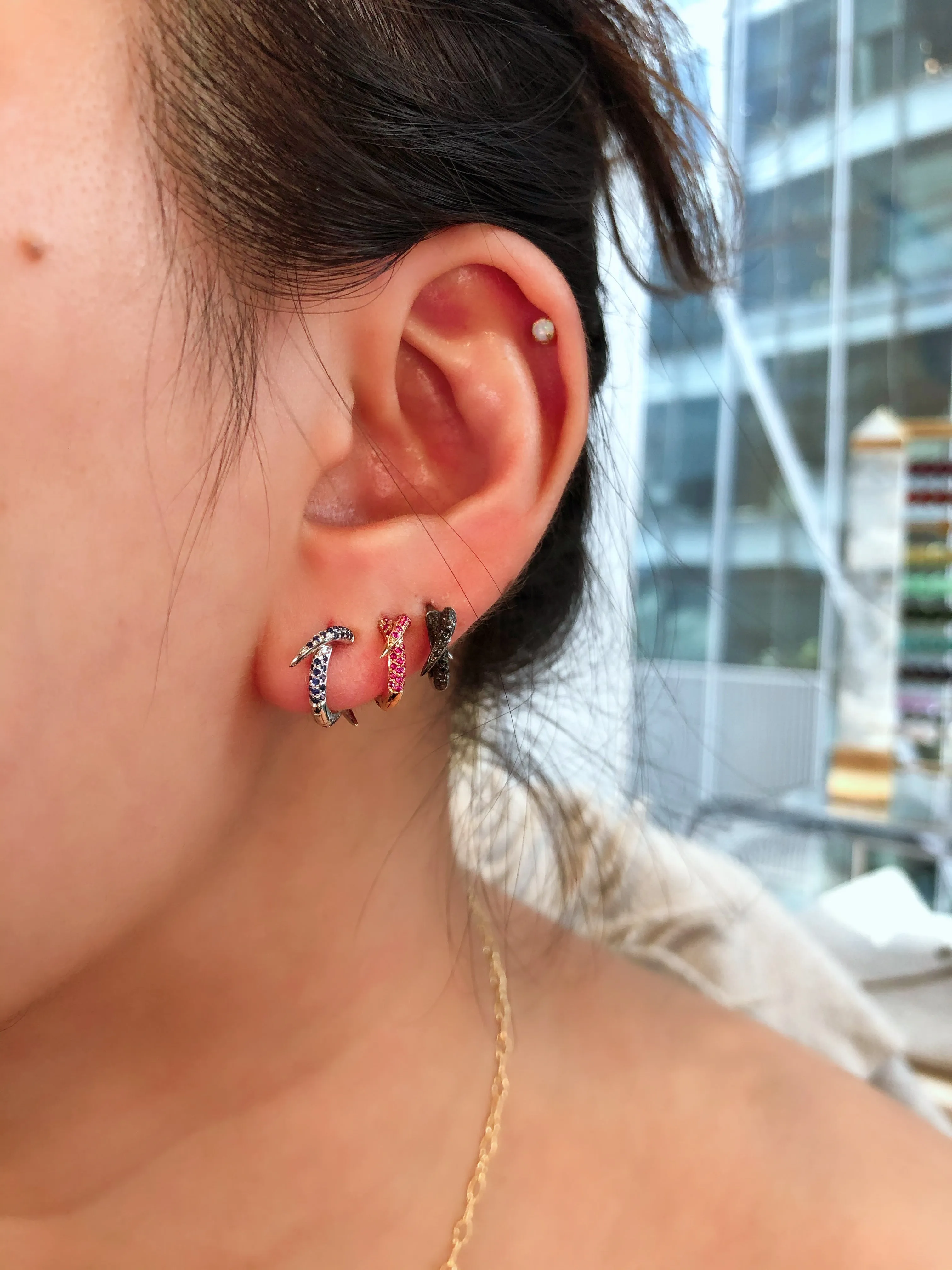 Black Diamond Spike Hoop Earrings
