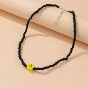Black Howlite & Silver-Plated Smiley Beaded Choker Necklace