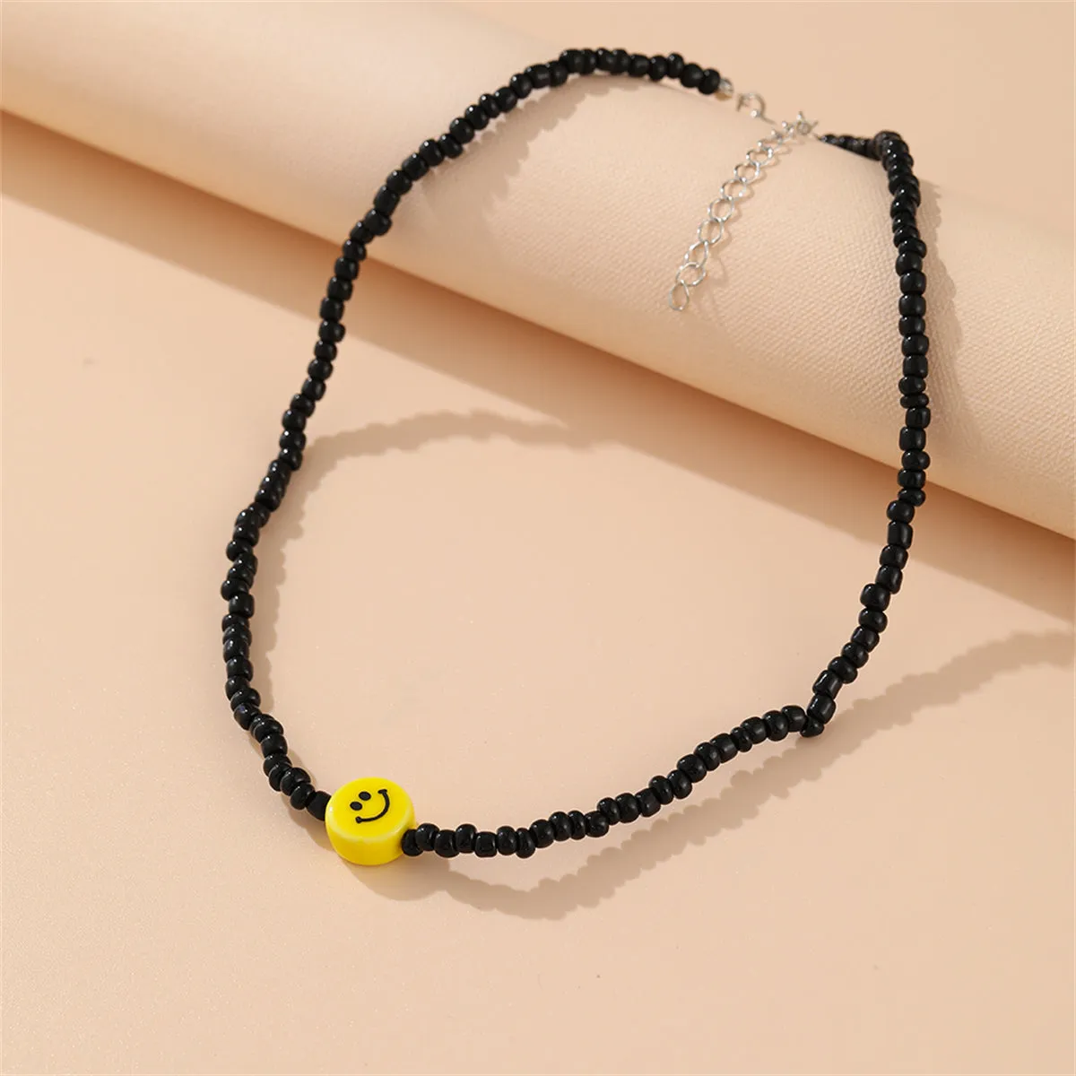 Black Howlite & Silver-Plated Smiley Beaded Choker Necklace
