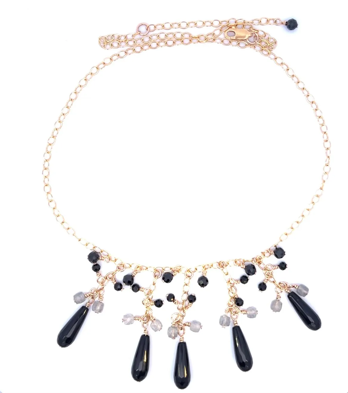 Black Onyx Black Spinel and Labradorite Choker Necklace 14k GF Gold