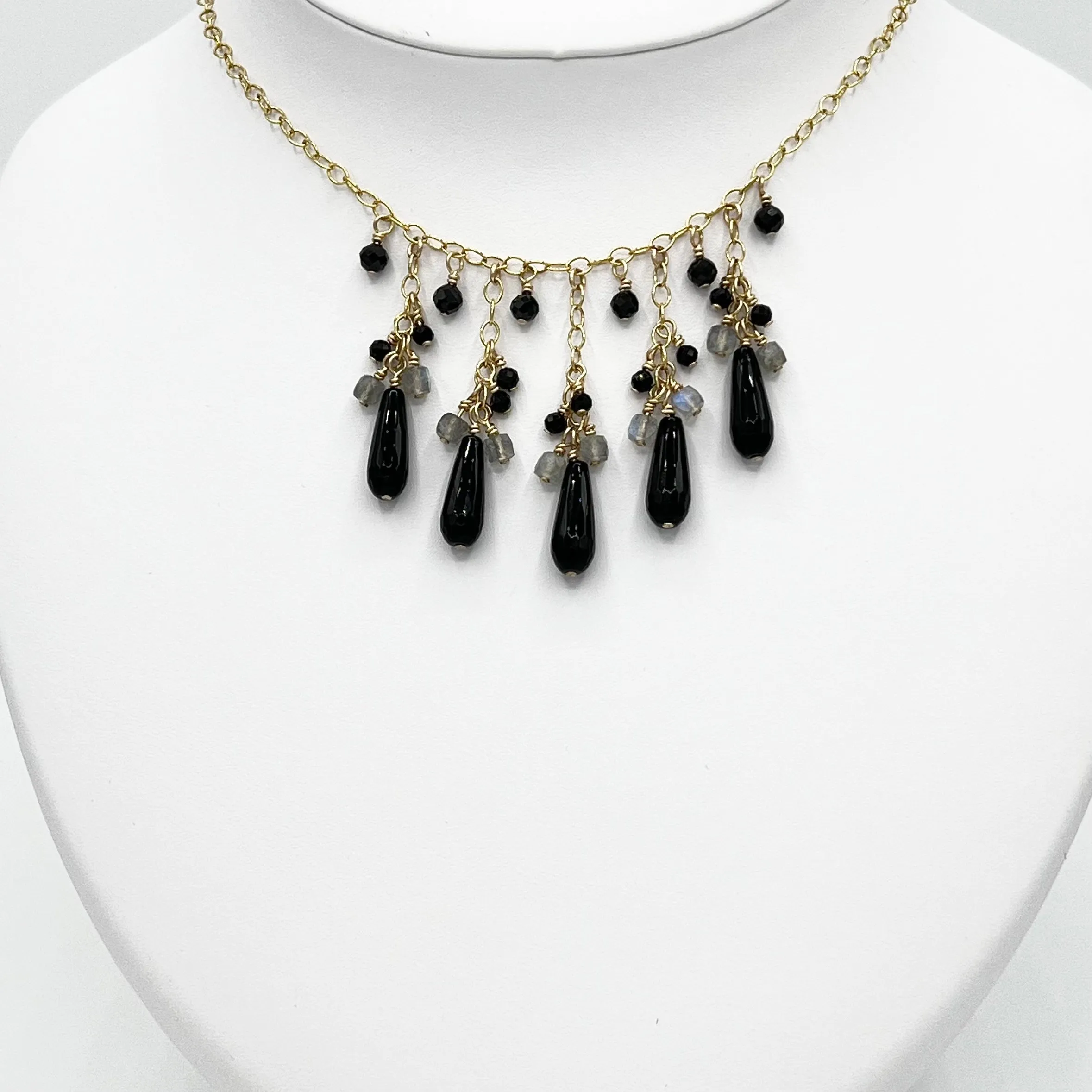Black Onyx Black Spinel and Labradorite Choker Necklace 14k GF Gold