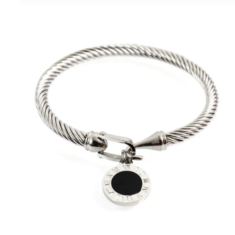 Black Stone Roman Charm Bangle