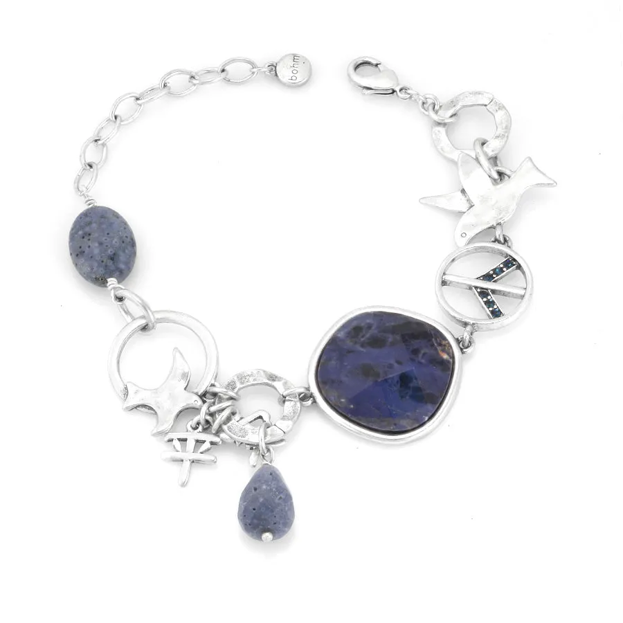BLUE FACETED STONE PEACE CHARM WRAP AROUND BRACELETS #191BL2101 (2E4)