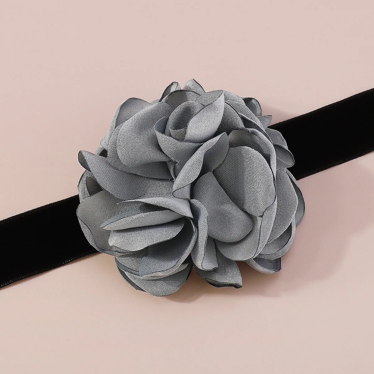 Blue Gray Rose Choker Necklace