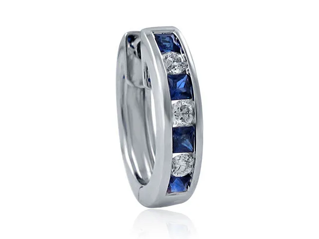 Blue Sapphire and Diamond Hoop Huggies