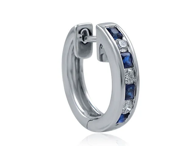 Blue Sapphire and Diamond Hoop Huggies