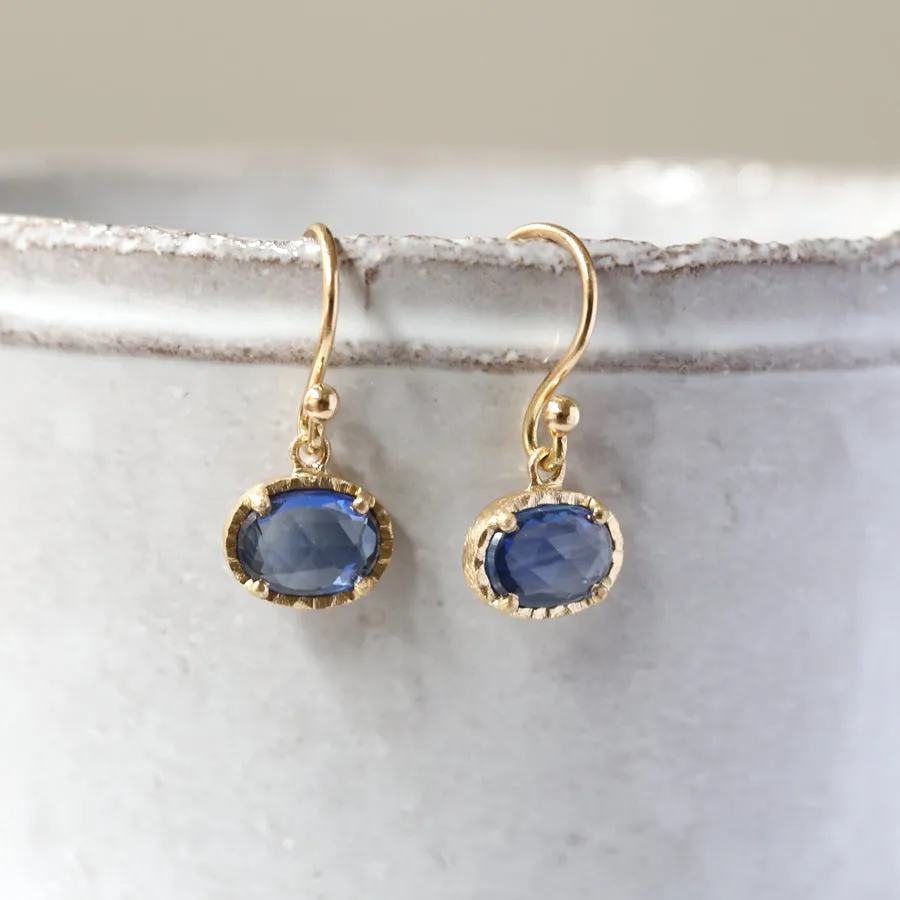 Blue sapphire rose cut earrings