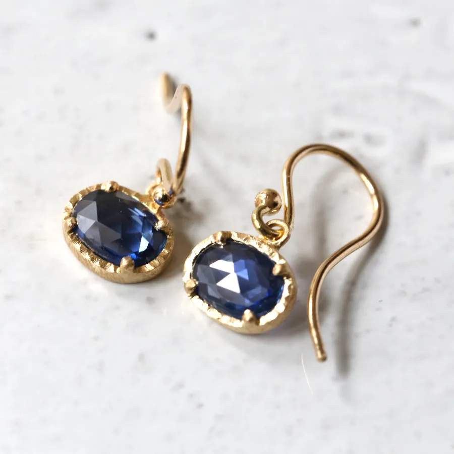 Blue sapphire rose cut earrings