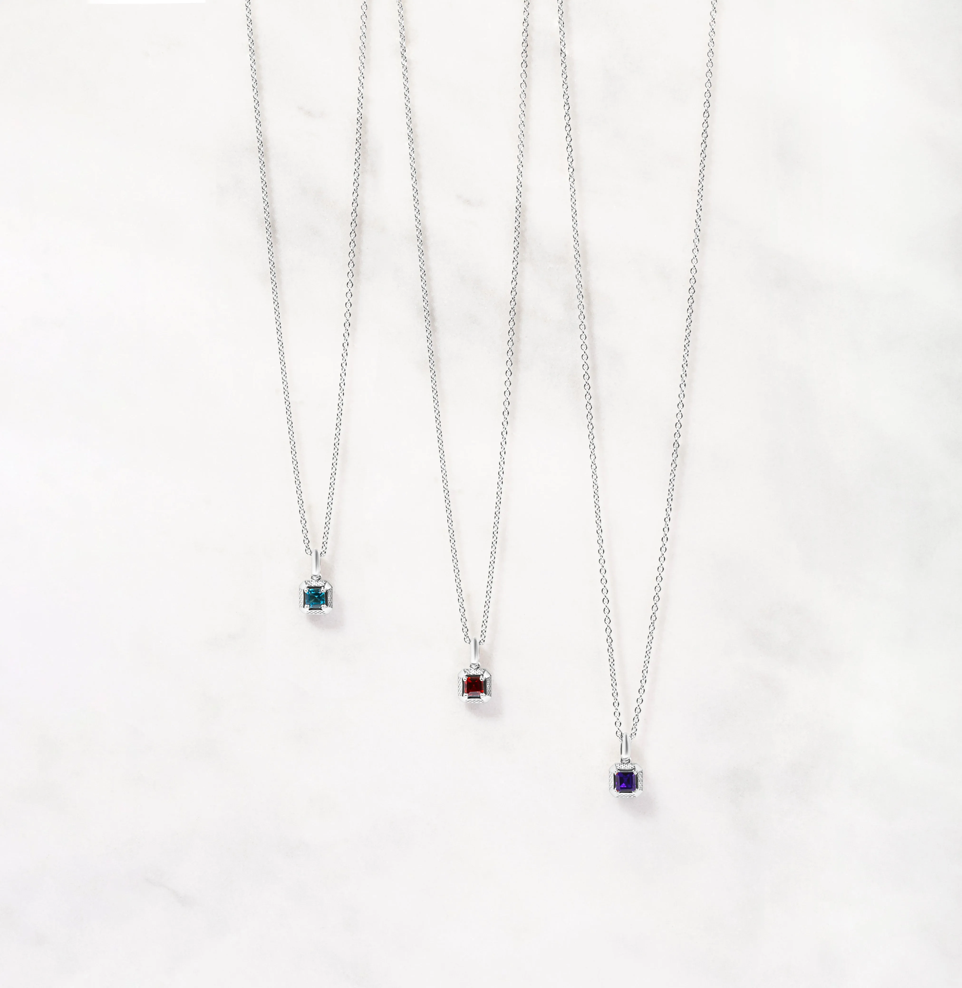 Blue Topaz Birthstone Necklace In Rhodium plated Sterling Silver