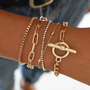 Boho Chain & Link Bracelets 5PCs
