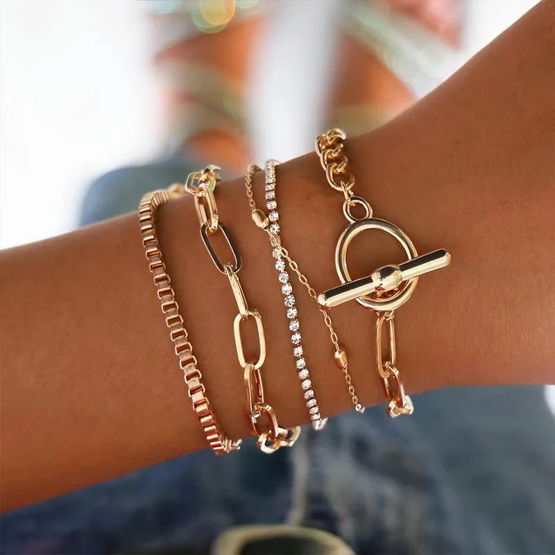 Boho Chain & Link Bracelets 5PCs